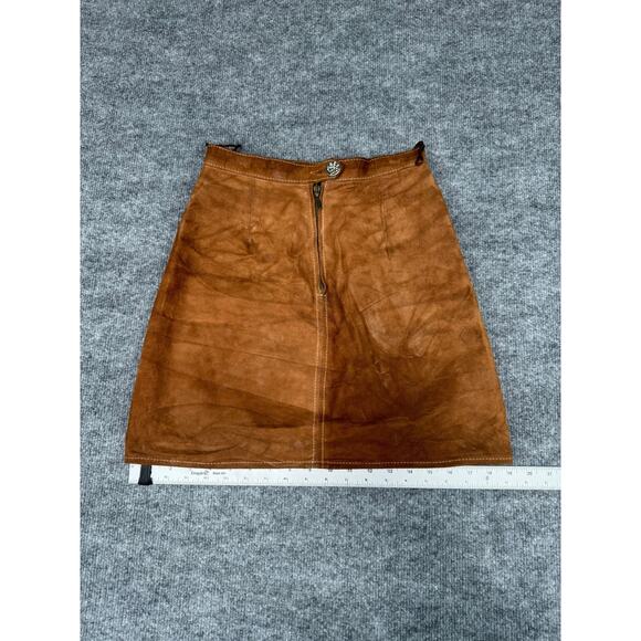 Vintage Brown Suede Leather Mini Skirt LaceUp Back Zipper Front Green Lining 70s - Picture 6 of 14